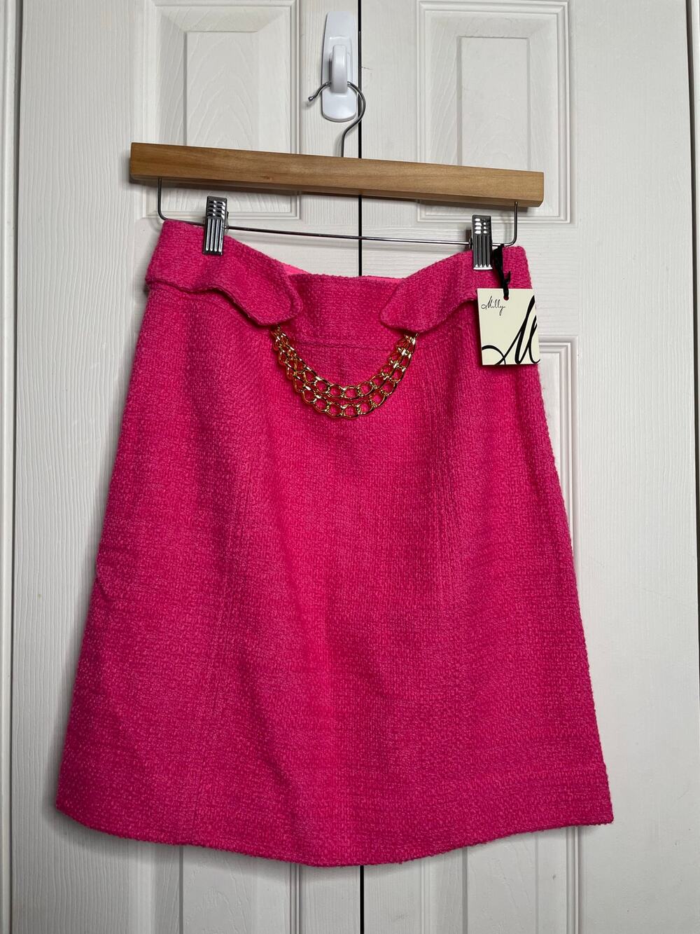 NEW Vintage An Original Milly NY Pink Wool Silk Skirt Womens Size 2 Gold Chain